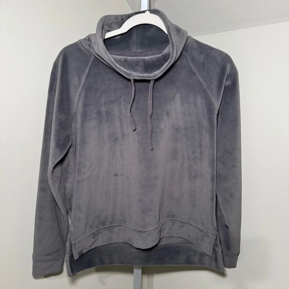 Barefoot Dreams Luxe Chic Charcoal Gray Funnel Neck Pullover Sweatshirt XS‎